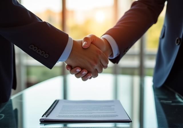 Handshake between business professionals over an NDA agreement