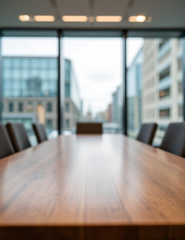 Sophisticated office meeting setting with glass and wood details, representing professional legal counsel