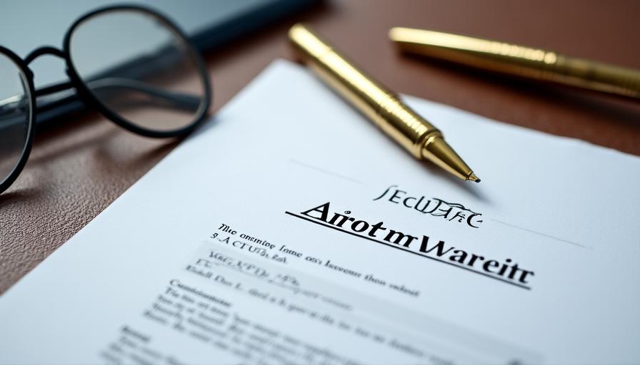 Legal expert reviewing contract documents with a gold fountain pen